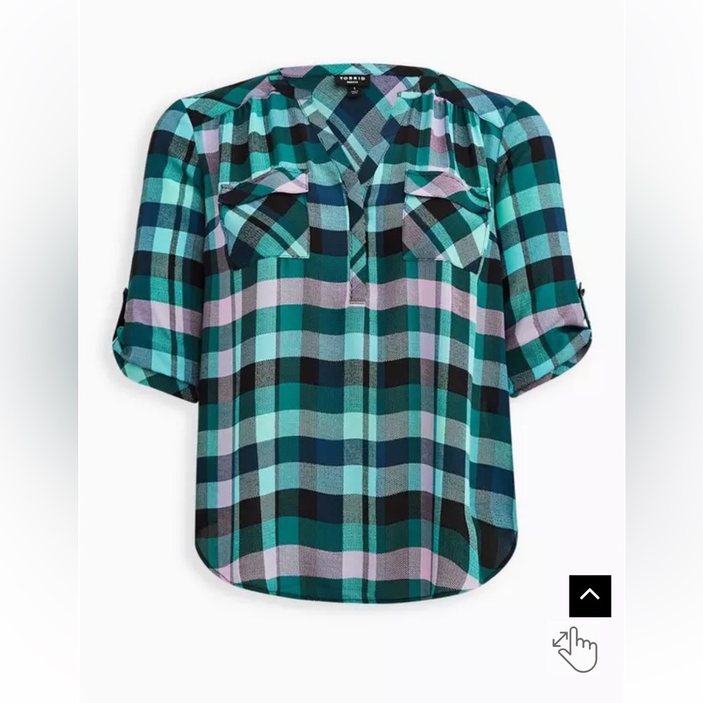 Torrid Green Plaid Harper Georgette 3/4 Sleeve Top Size 5 - Picture 4 of 10